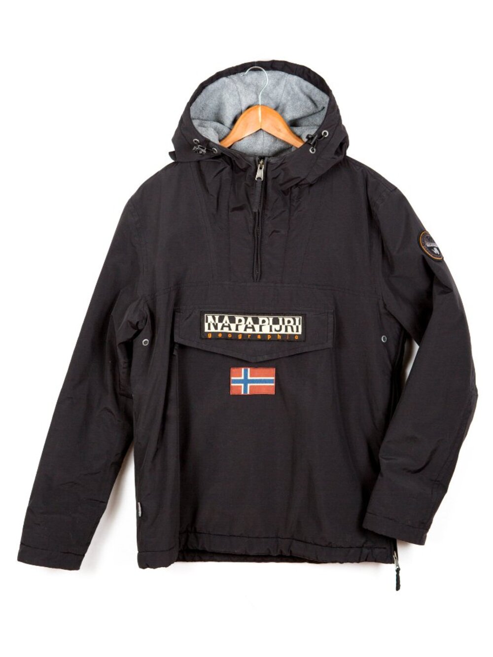 Napapijri Rainforest Black Hooded Anorak Pullover Jacket Size Medium